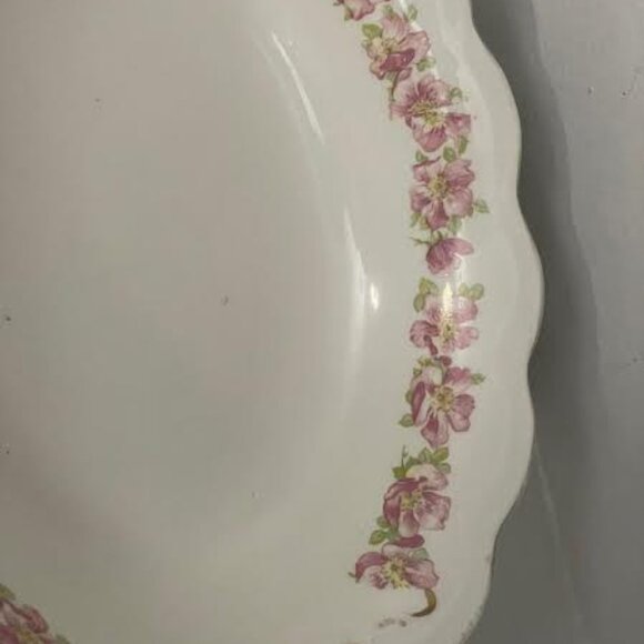 Johnson Brothers Pink Floral Oval Platter, Vintage Serveware Embossed Edging Mad - Picture 4 of 9